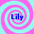 Four identical spiral patterns with pink and cyan colors, each containing the text 'Lily' in blue.