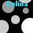 Black background with scattered gray and white circles; four instances of cyan text "Celina" positioned above and below the circles.