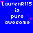 Blue background with repeated white text 'LaurenR115 is pure awesome' and pink star symbols in a