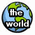 A static image shows a globe with green continents and blue oceans, overlaid by text reading "the world" in white letters on black rectangles. Below is a recycling symbol with the phrase "keep it clean." To the right, another globe displays "needs your help!" in similar lettering.