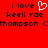 Red background with black pixelated text reading "i love keeli rae thompson" and a white heart symbol replacing the 'o' in 'love', displayed twice side-by-side.