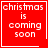 Red square icon with white pixelated text "christmas is coming soon" and a small heart symbol in the bottom-right corner.