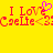 Yellow background with red pixelated text reading "I Love Caelie<3" and a pink heart symbol above the 'e' in 'Love', repeated side-by-side.
