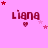 Pink background with repeated 'Liana' text in dark red, each accompanied by a small heart and scattered stars.
