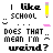Pixelated text and pencil graphic with changing purple highlight on 'weird'