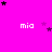 A bright pink background with repeated white 'mia' text and scattered black/purple stars, partially cropped on the right.