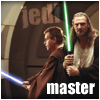 Four- shows Star Wars characters with lightsabers; text changes from 'master' to 'and' to 'padawan'