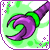 Pixelated icon of a purple wand with green accents against a light green background, bordered by a purple frame with small diamond shapes.