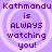 Four identical purple circular with white concentric rings display "Kathmandu is ALWAYS watching you!" in dark purple pixelated text
