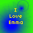 Yellow text "I Love Emma" on a green-to-blue gradient background with subtle circular patterns.