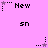 Pixelated pink background with repeated 'New' and 'sn' text elements and star symbols in various states of animation.