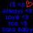 Blue pixelated text on black background with red heart symbol, displaying 'I'll <3 Always <3 Love <3 You <3 Sara Baby' in two identical