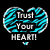 A static digital image with four distinct text and graphic elements on a black background, including a heart, stars, and clouds.