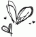 Pixelated black-and-white icon featuring a large heart shape with two smaller hearts and scattered dots on white background.