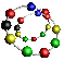 Circular arrangement of multicolored spheres connected by white lines on gray background, varying in size and color across frames.