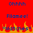 Red background with blue pixelated text reading 'Ohhhh', 'Fllamee!', and '*Watches*' above orange-yellow flames.
