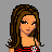 Pixel art contact sheet showing three frames of an animated buddy icon featuring a cartoon woman in red-and-black striped top, black pants, and brown hair with 'i luv GC' text below.