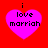 Four identical pink hearts on red background with text "i love marriah" in black pixelated font, each heart has a small vertical line above it.