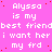Static image with pink background displaying repeated white text about Alyssa as a best friend and desired romantic partner.