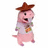 Pixelated pink hamster-like character wearing brown cowboy hat and light purple shirt with colorful patch, standing against white background.