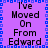 Pixelated text on a purple background with blue border, displaying 'I've Moved On From Edward' in black block letters arranged vertically.