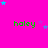 Bright pink background with green text 'haley' repeated in a , surrounded by scattered blue and purple stars