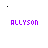 Purple text 'ALLYSON' repeated across a white background with scattered small black and purple pixel clusters.