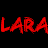 A 6-frame animated contact sheet showing the word 'lara' in different colors and styles across two rows on a black background.