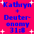 Pixelated blue text on bright pink background with white starbursts, displaying "Kathryn + Deuteronomy 31:8" in two identical vertical