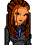 Pixel art contact sheet showing multiple frames of a female character with brown hair in various poses and clothing details, including full-body views and close-ups, with visible text labels "shawdy" and "Elise".