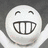 A four- shows a white cartoon face with closed eyes and a wide grin, with text overlays changing