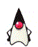 Animated character with black triangular head, red circular eye, white body, and black limbs in various poses against a dotted background.