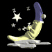 Animated sequence of a yellow crescent moon with a blue top, lying on a cloud, surrounded by white stars and 'Z' symbols against a black background.