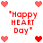 Pixelated red text "Happy HEART Day" appears in four quadrants with surrounding pixel hearts on white background.