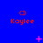 Blue background with repeated orange 'Kaylee' text and '<3' symbols, pink star-like shapes scattered across the scene, animated pink elements shift position over time.