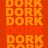 Pixelated orange background with repeated 'DORK' text on left and green text in purple boxes reading 'my mom calls me a' on right.