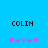 Blue background with black text 'COLIN' and pink/purple pixelated symbols below, two variations of symbol arrangement.