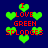 Pixelated green hearts and red text on dark blue background with repeated 'I LOVE GREEN SPLODGES' phrase.