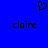 Blue background with black pixelated heart symbol above two instances of the word 'claire' in lowercase.