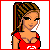Pixel art character in red crop top and white pants with red accents, shown from full body to head-only views across multiple