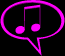 Six pink speech bubbles with musical notes on black background, showing animation changes in note positions and bubble shapes.