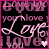 Animated pink and white text on black background with 'Love' in cursive, repeated words 'you', 'love', 'enjoy', and small hearts.