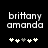 Pixelated text 'brittany amanda' in white on black background with five heart symbols below, two versions showing heart color variations.