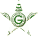 Green and white star-shaped icons with a central 'G' symbol, displayed in a with varying color patterns and orientations