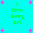 Pixelated cyan background with green text and pink starbursts, displaying repeated phrases and scattered stars in a static layout.