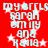 Red background with light blue text repeating 'my brls sarah emily ana kaila' and white stars, no visible animation changes.