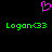 Pixelated pink heart symbol above green text reading 'Logan<33' on black background, two identical instances side-by-side.
