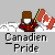 Pixelated character in red uniform holding Canadian flag with white background and repeated text below.