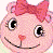 Pixelated pink cartoon animal with red bow, varying expressions and backgrounds across six