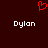 Red pixelated heart symbol above two white 'Dylan' text labels on dark brown background.